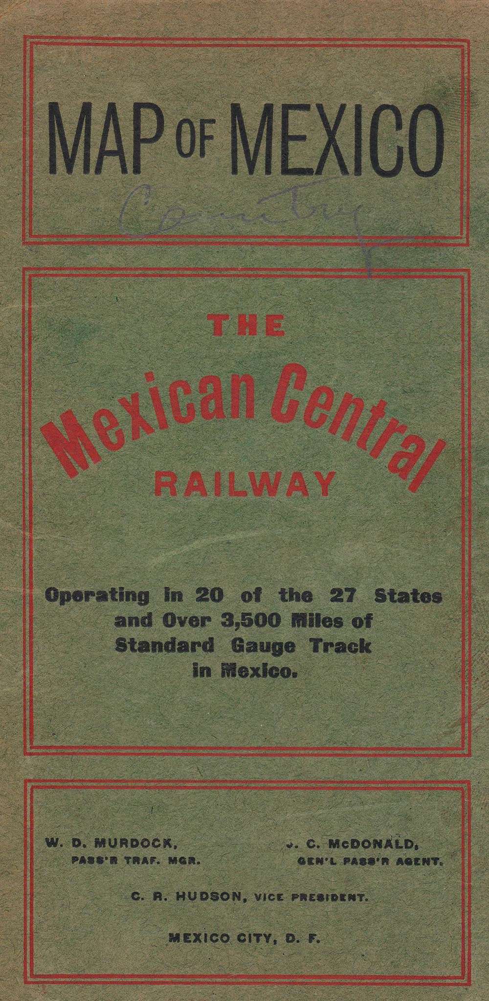 Mexico. Map of the Mexican Central Railway and Connections. - Alternate View 1