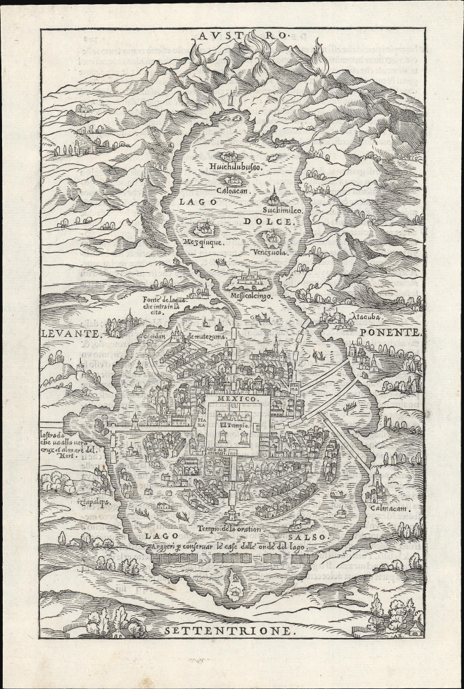 1556 / 1565 Giovanni Battista Ramusio Map of Mexico/Tenochtitlan