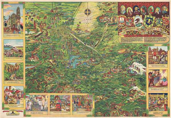 Mapa Pintoresco del Distrito Federal y Alrededores. Pictorial Map of the Federal District and Surroundings. - Main View