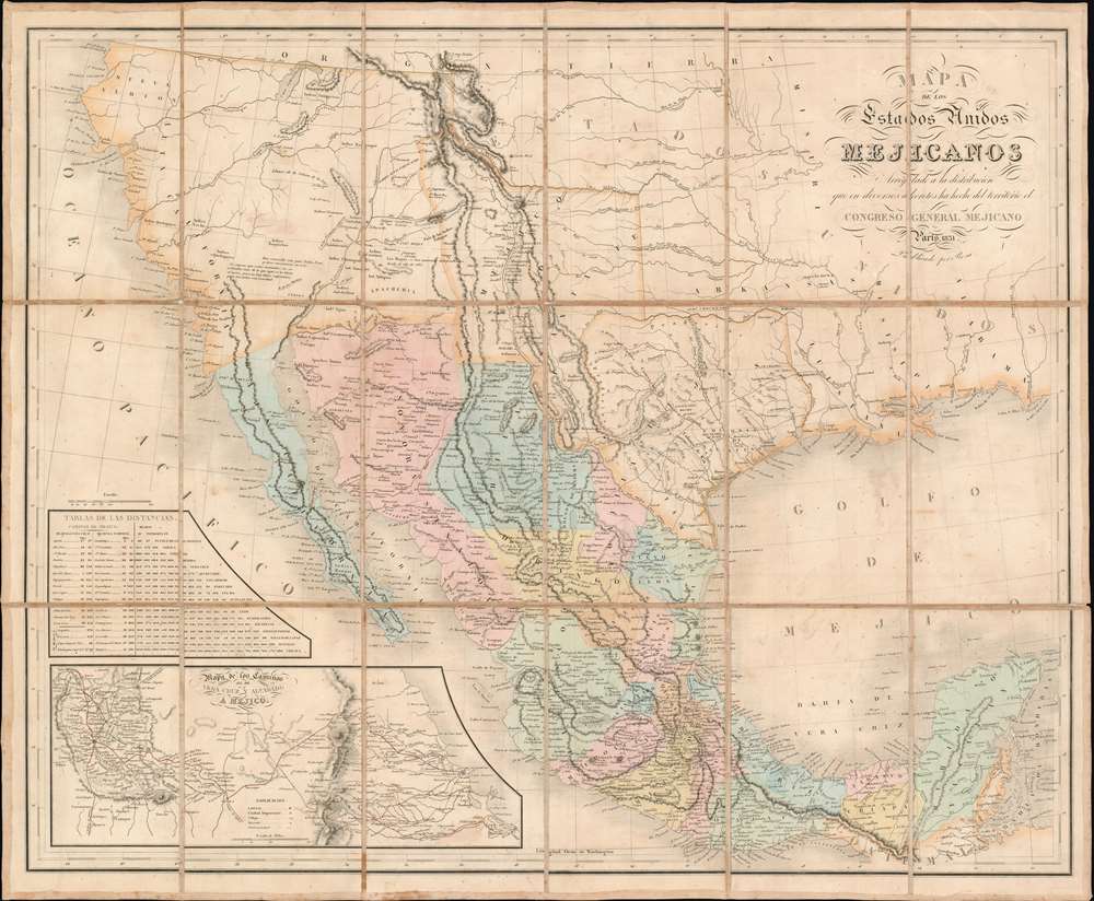 Mapa De Los Estados Unidos Mejicanos Arreglado a la distribucion que en diversos decretos ha hecho del territorio el Congreso General Mejicano. - Main View