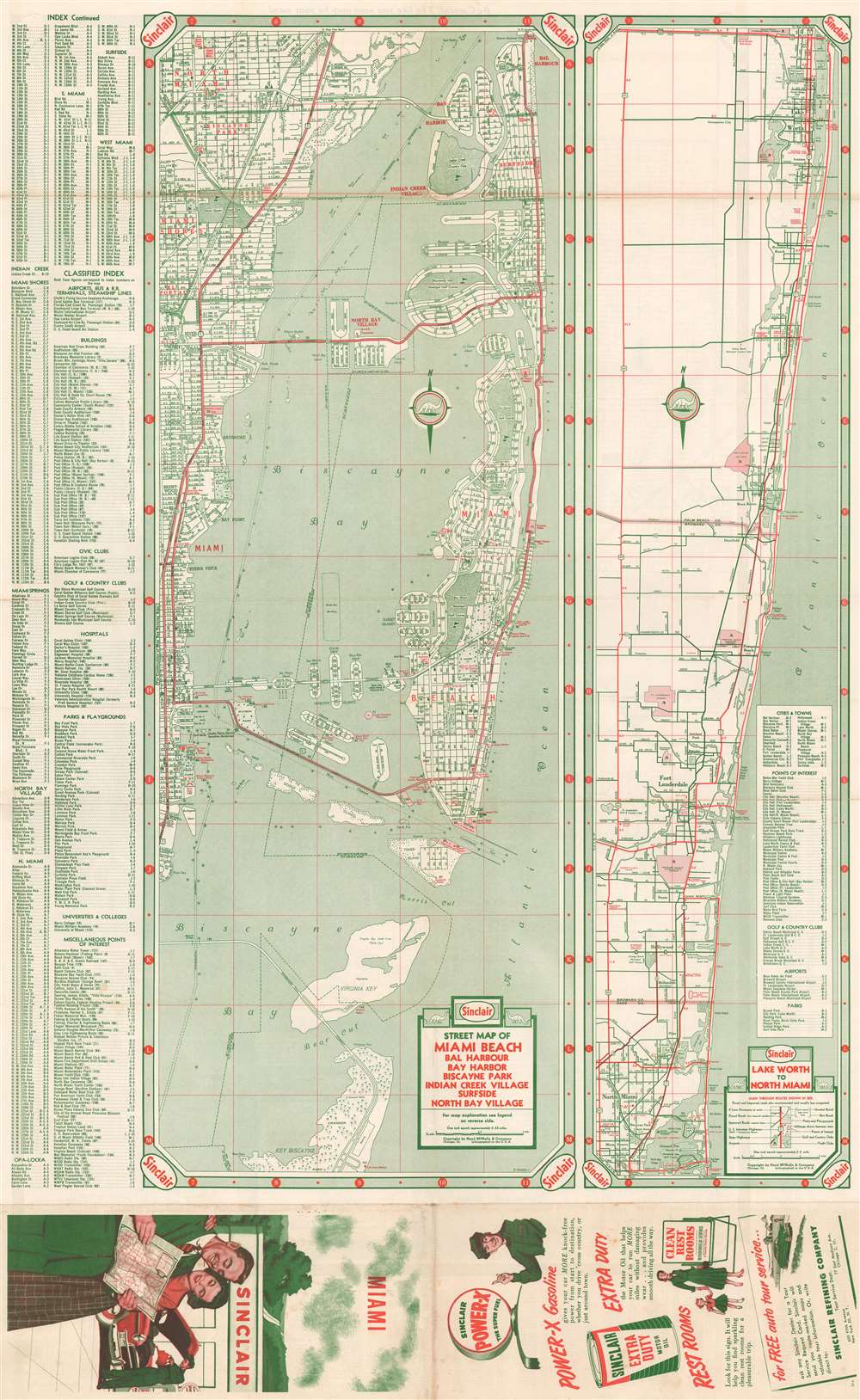 Sinclair Street Map of Miami - Opa Locka - North Miami - Biscayne Park - Miami Shores - El Portal - Hialeah - Miami Springs - West Miami - Coral Gables - South Miami. - Alternate View 1