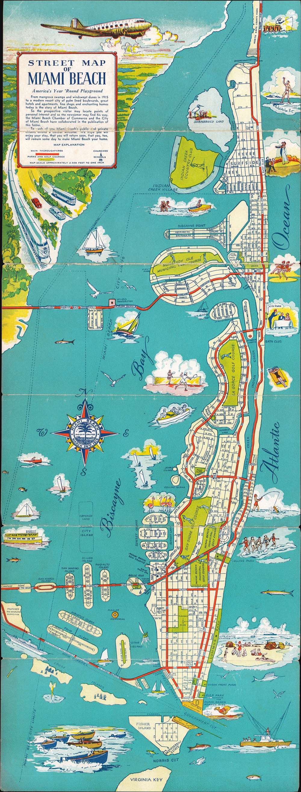 1945 Miami Chamber of Commerce City Plan or Map of Miami Beach, Florida