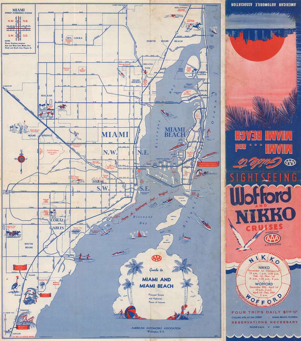 1953 Miami Beach Vintage Road Map and Guide