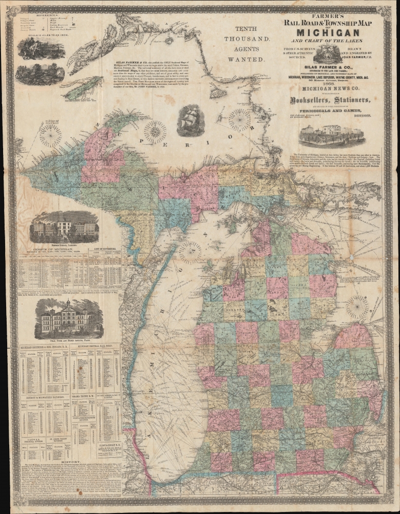 Farmer's Railroad and Township Map of Michigan and Chart of the Lakes. - Main View