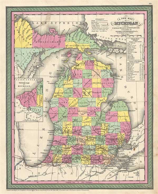 A New Map of Michigan with its Canals, Roads and Distances. - Main View