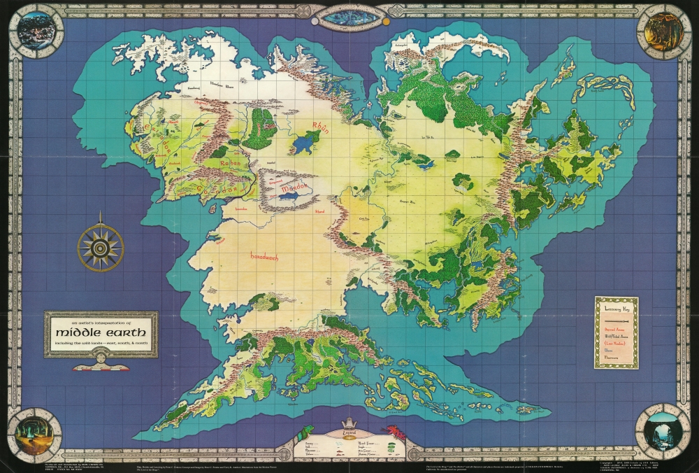 An Artist's Interpretation of Middle Earth including the Wild Lands - east, south, and north. - Main View