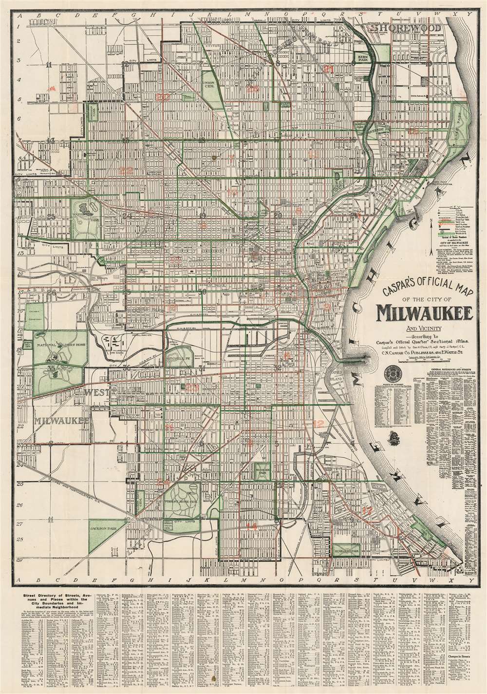 Caspar's Official Map of the City of Milwaukee and Vicinity. - Main View