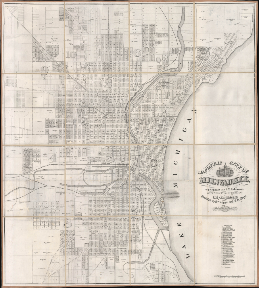 1875 Schmidt / Kuhlmann Wall Map of Milwaukee, Wisconsin