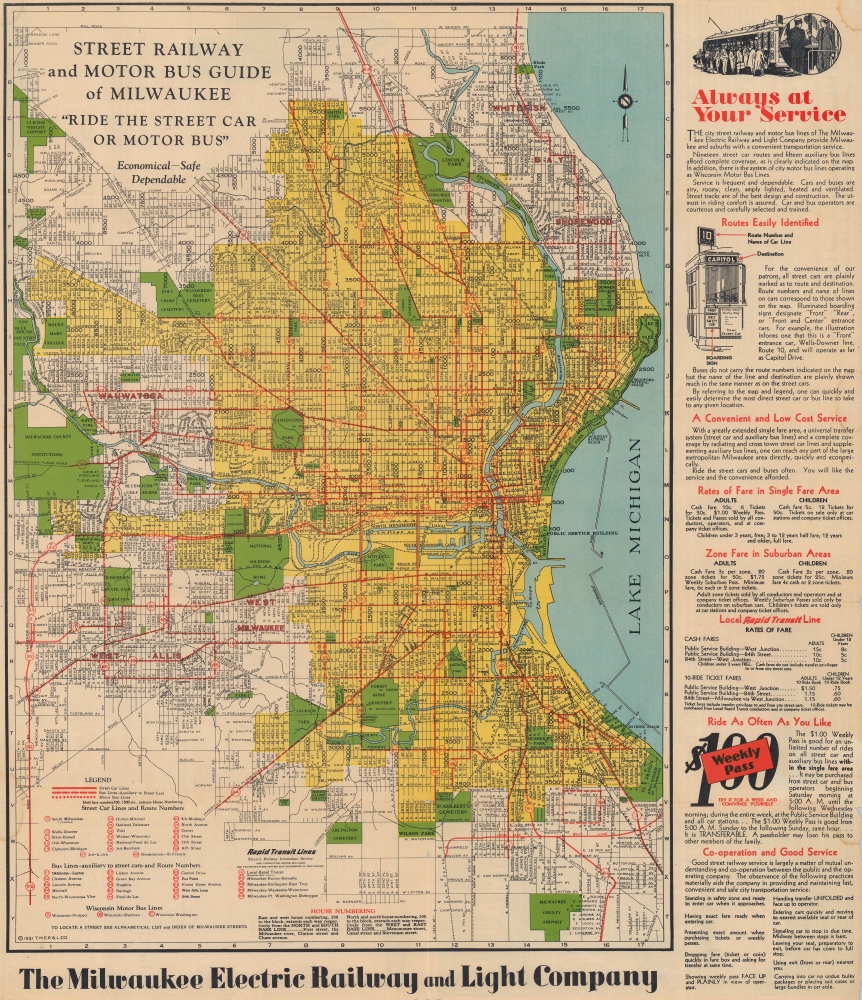 Street Railway and Motor Bus Guide of Milwaukee. 'Ride the Street Car or Motor Bus'. - Main View