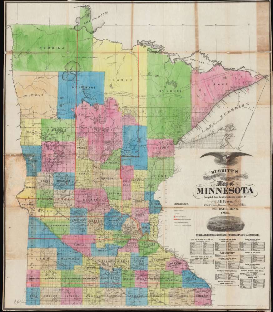 1871 Burritt / Power Folding Map of Minnesota