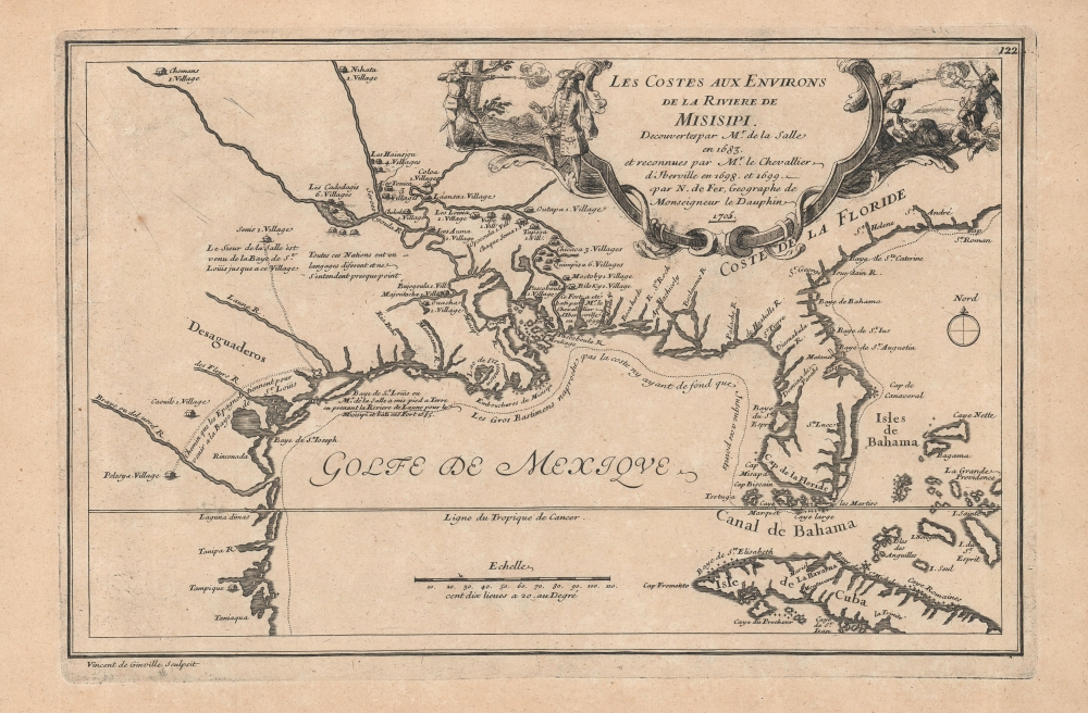1705 De Fer Map of the Gulf Coast, Florida, Texas, and the Mississippi River