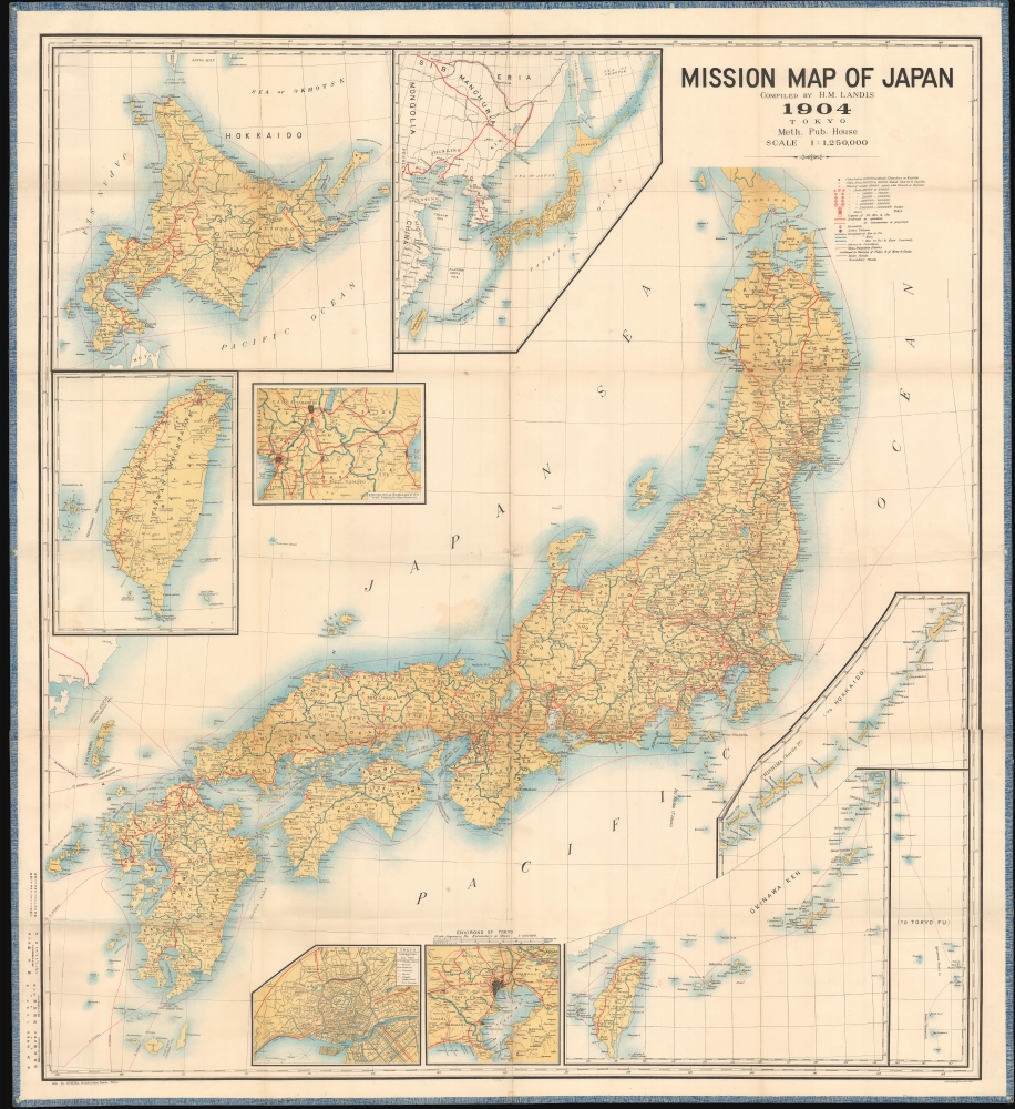 1904 Landis Missionary Wall Map of Japan and Taiwan