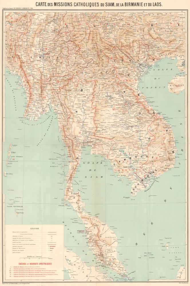 Carte des Missions Catholiques du Siam, de la Birmanie et du Laos. - Main View