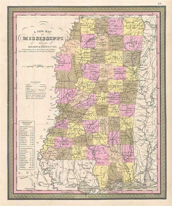 A New Map of Mississippi with its Roads and Distances.