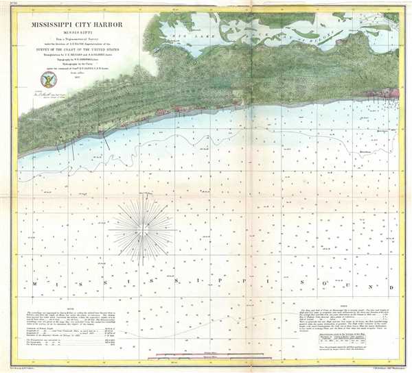 1857 U.S. Coast Survey Map or  Chart of Mississippi City Harbor, Mississippi