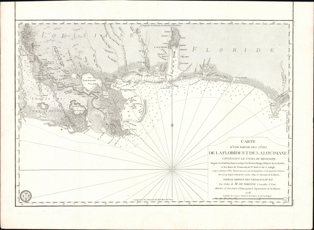 1778 Sartine Map of The Mouth of the Mississippi