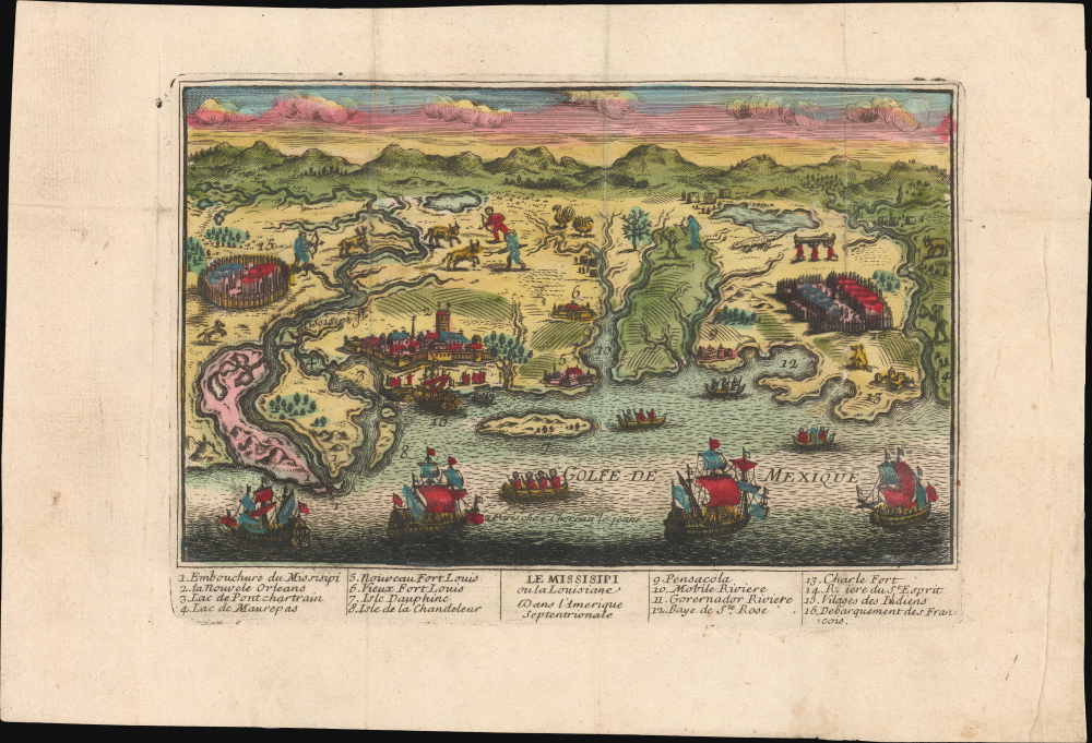 1720 Chéreau View Map of the Gulf Littoral and New Orleans - 1st View of New Orelans