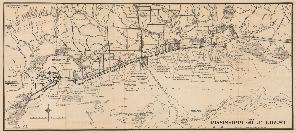 1936 Gulfport Printing Map of the Mississippi Gulf Coast