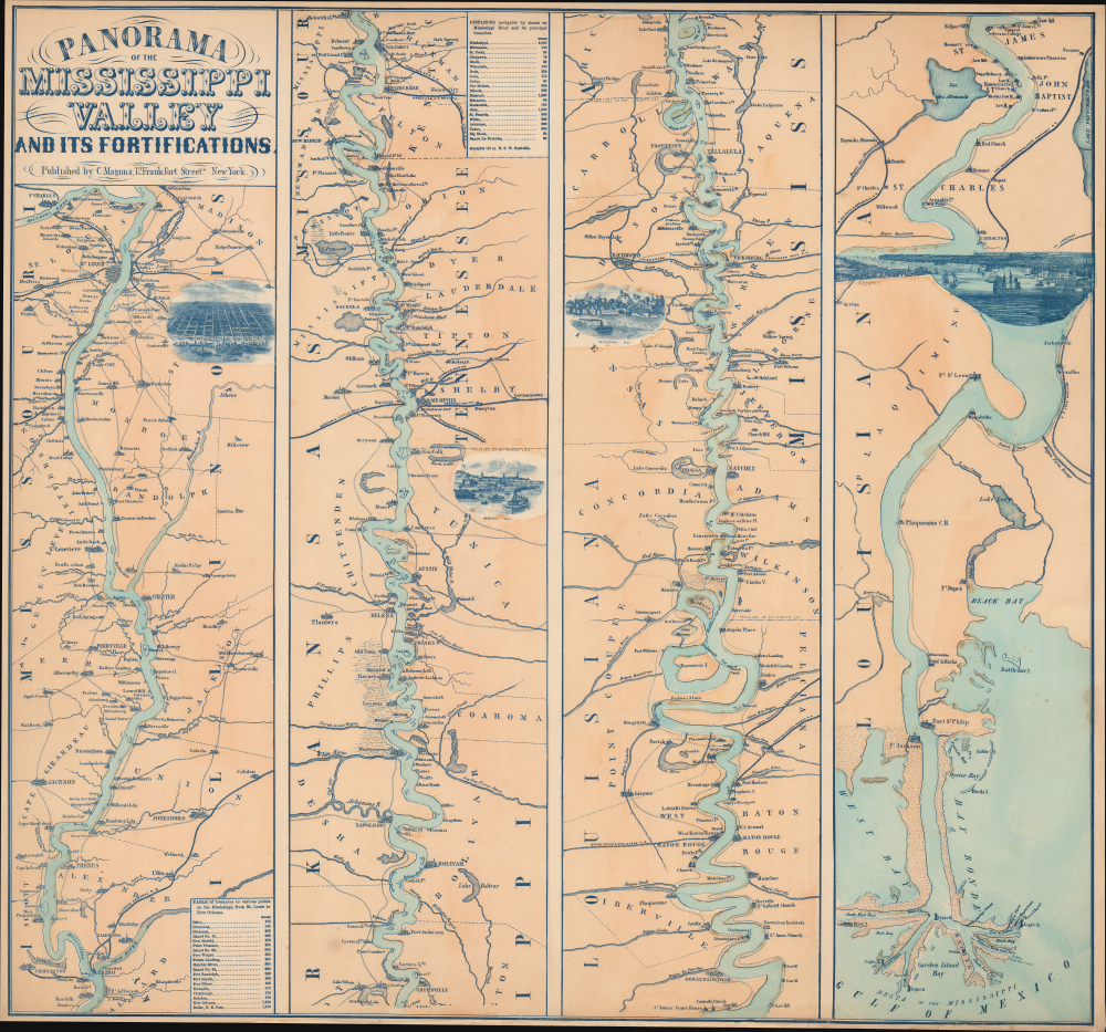 1863 Magnus Map of the Mississippi River: New Orleans to St. Louis