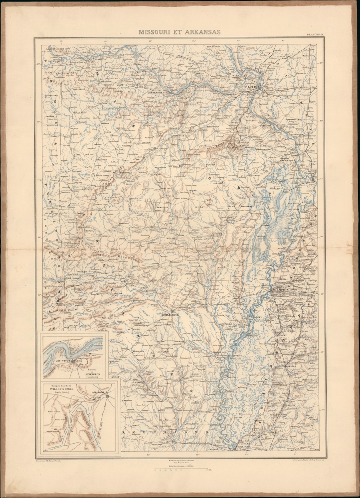 1890 Vorzet Map of Arkansas and Missouri, U.S. Civil War