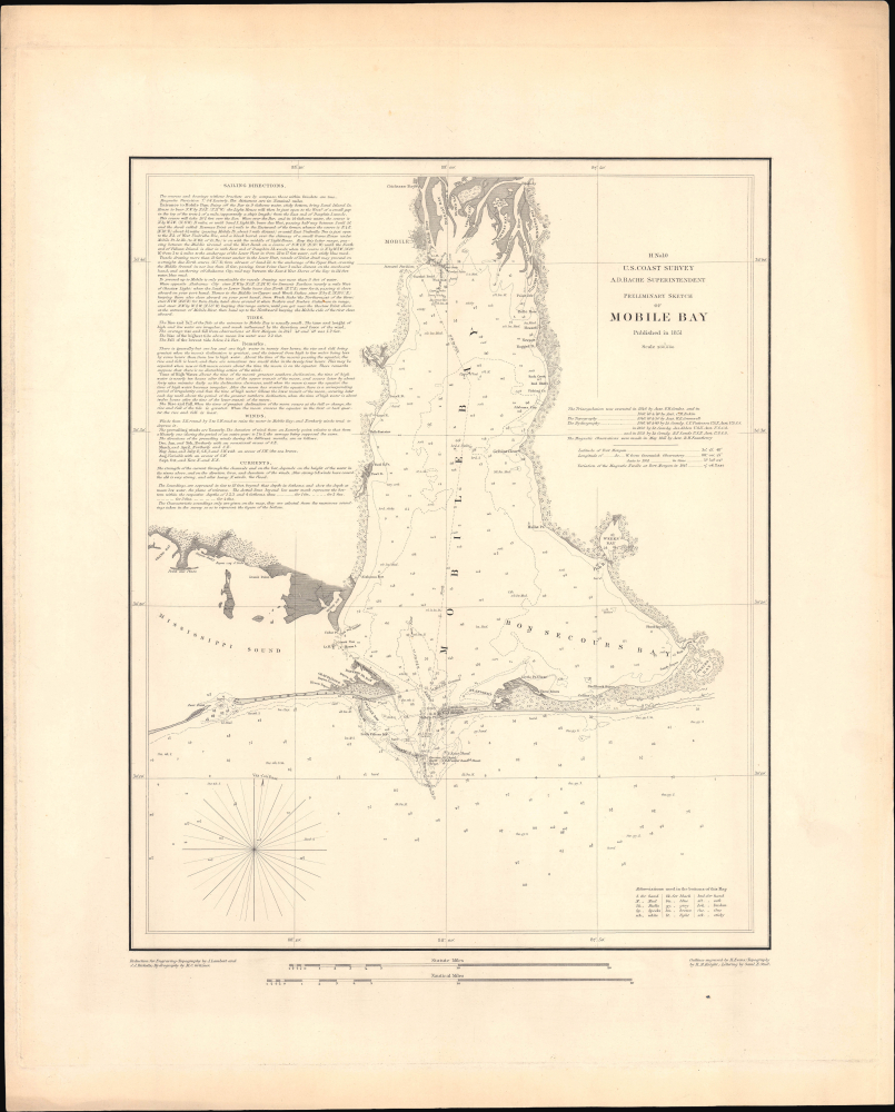 1851 U.S. Coast Survey Map or Chart of Mobile Bay, Alabama, Separate Issue