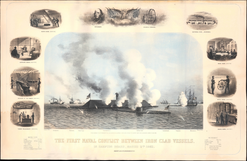 The First Naval Conflict between Iron Clad Vessels. In Hampton Roads, March 9th 1862. - Main View