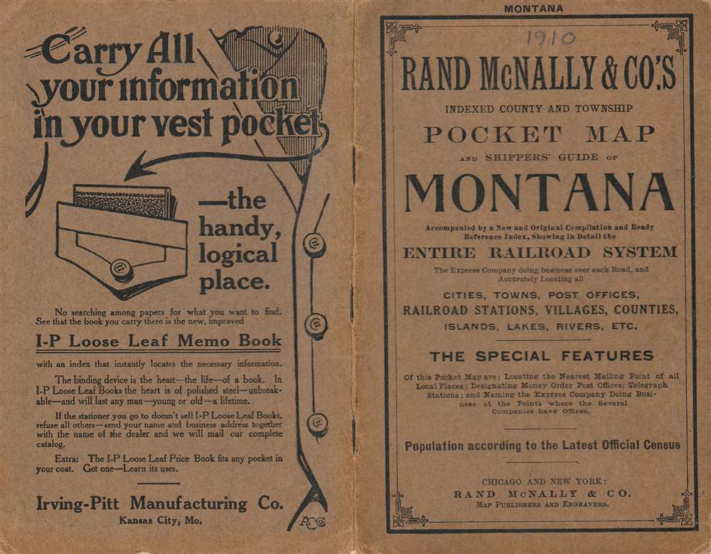 Rand McNally and Co.'s indexed county and township pocket map and shipper's guide of Montana... - Alternate View 1