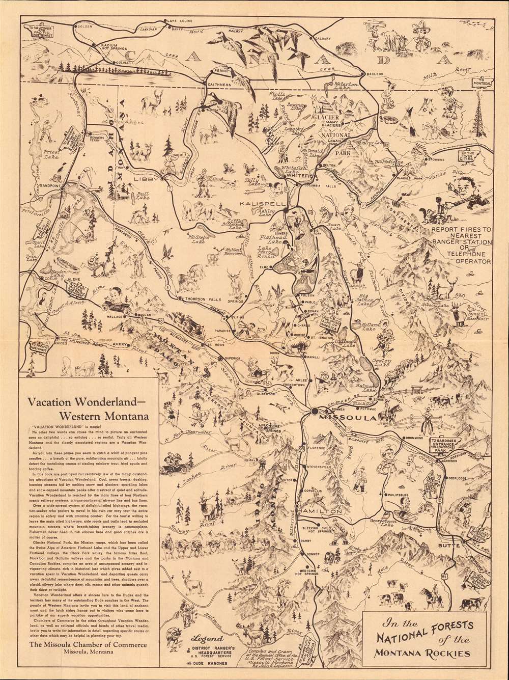 1940 LaCasse Pictorial Tourist Map of Western Montana