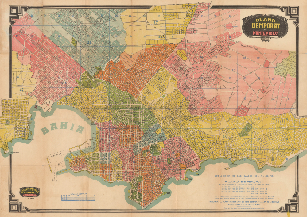 1939 Bemporat City Plan or Map of Montevideo, Uruguay