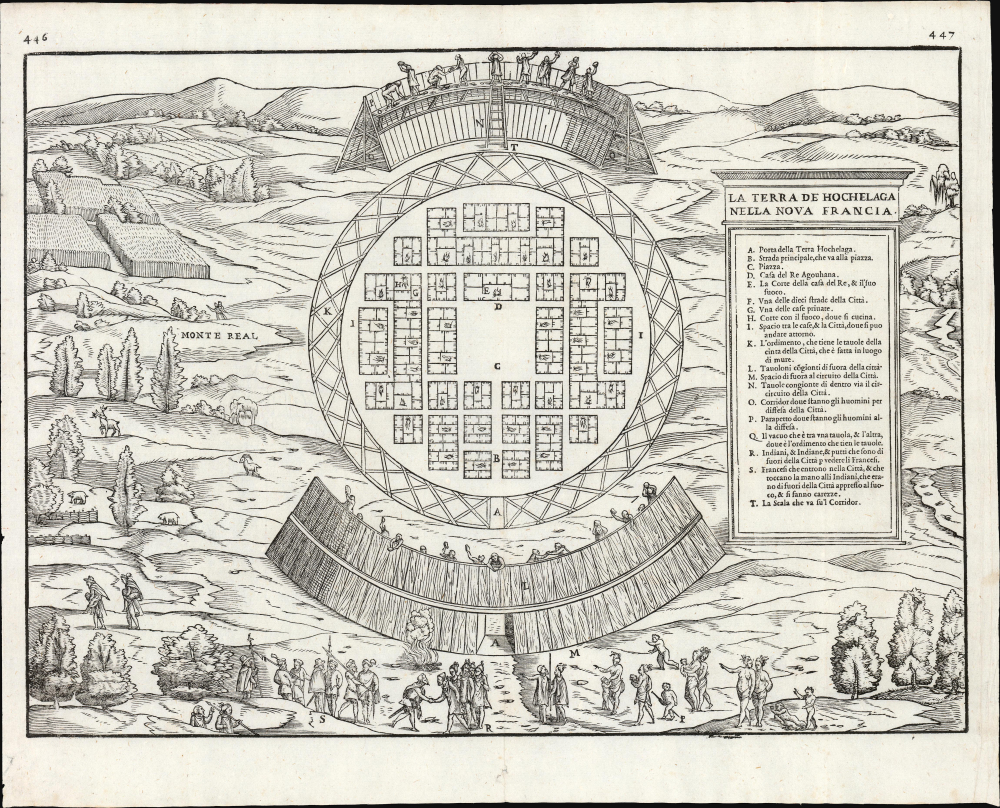 1565 Ramusio Map of Hochelaga (First Printed Depiction of a North American Settlement)