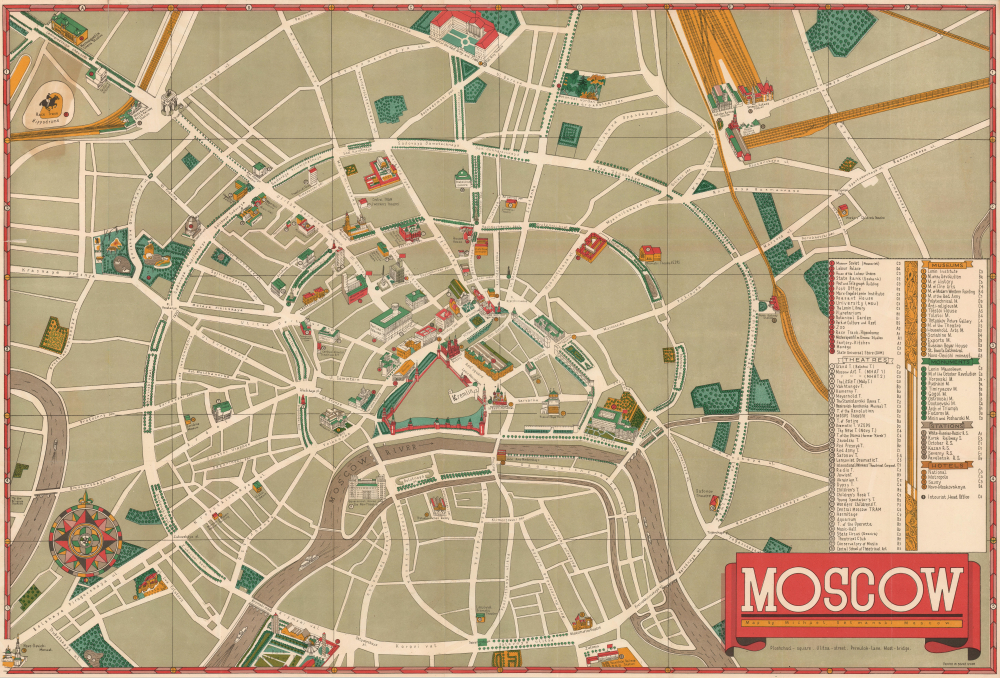 1938 Getmanski / Intourist Pictorial Map of Moscow, Soviet Union