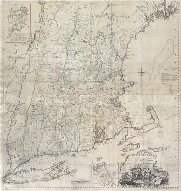 A Map of the most Inhabited part of New England containing the Provinces of Massachusets Bay and New Hampshire, with the Colonies of Connecticut and Rhode Island, divided into Counties and Townships:  The whole composed form Actual Surveys and its Situation adjusted by Astronomical Observations. - Main View