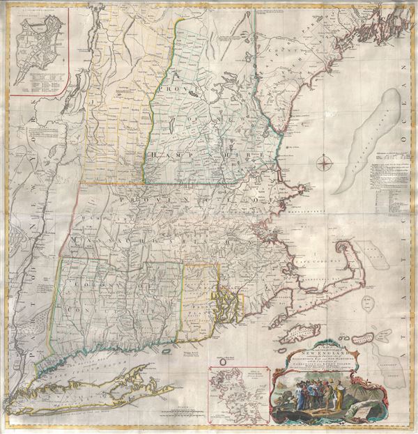 A Map of the most Inhabited part of New England containing the Provinces of Massachusets Bay and New Hampshire, with the Colonies of Connecticut and Rhode Island, divided into Counties and Townships:  The whole composed form Actual Surveys and its Situation adjusted by Astronomical Observations. - Main View