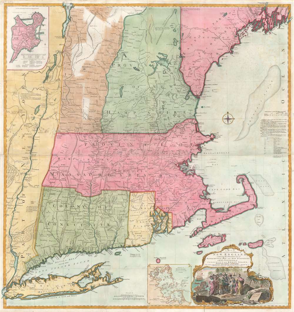 A Map of the most Inhabited part of New England containing the Provinces of Massachusets Bay and New Hampshire, with the Colonies of Connecticut and Rhode Island, divided into Counties and Townships:  The whole composed form Actual Surveys and its Situation adjusted by Astronomical Observations. - Main View