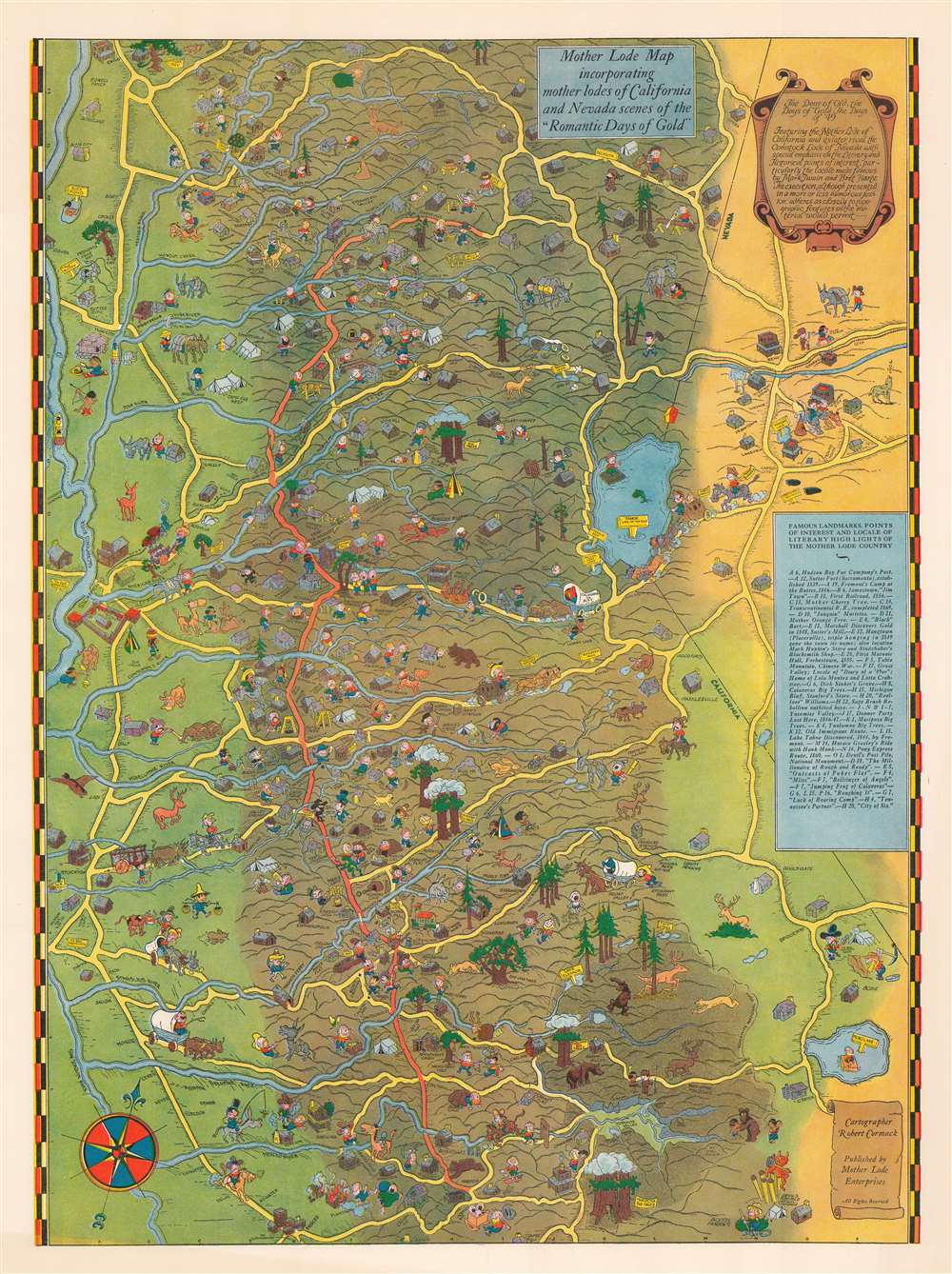 Mother Lode Map incorporating mother lodes of California and Nevada scenes of 'Romantic Days of Gold'. - Main View