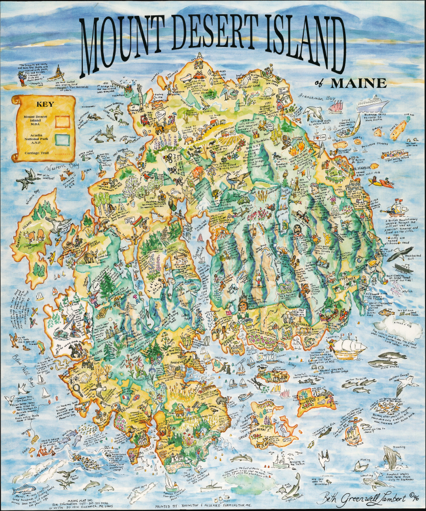 1996 Lambert Pictorial Map of Mount Desert Island, Maine