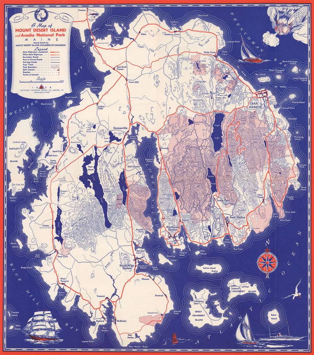 A Map of Mount Desert Island and Acadia National Park Maine. - Main View