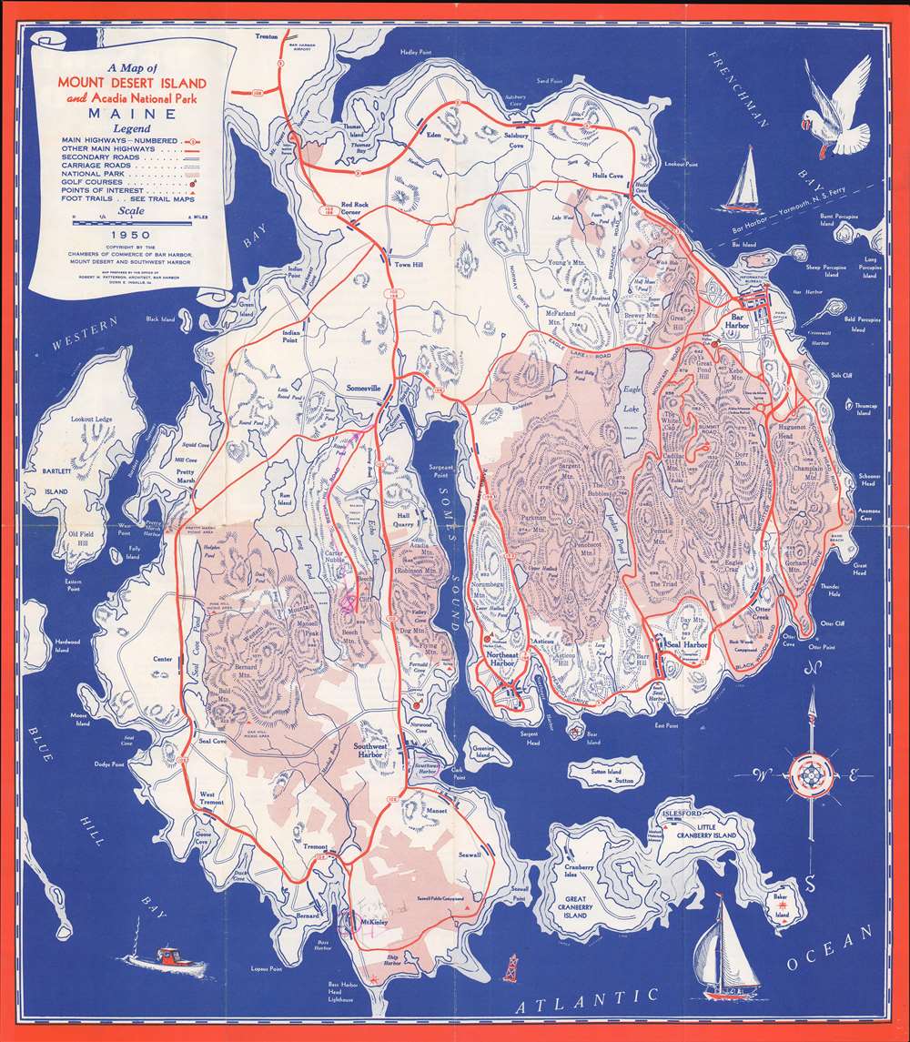 A Map of Mount Desert Island and Acadia National Park Maine. - Main View