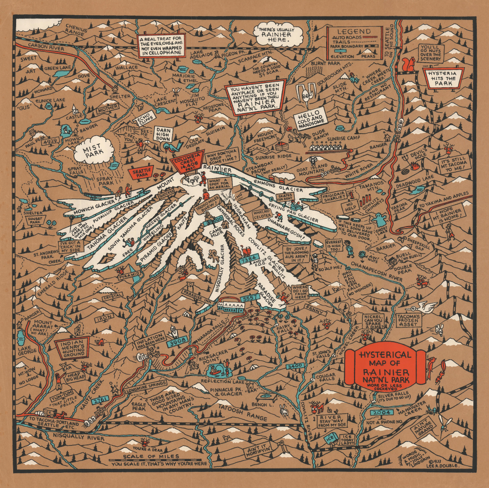 Hysterical Map of Rainier Nat'n'l Park More or Less Cockeyed. - Main View