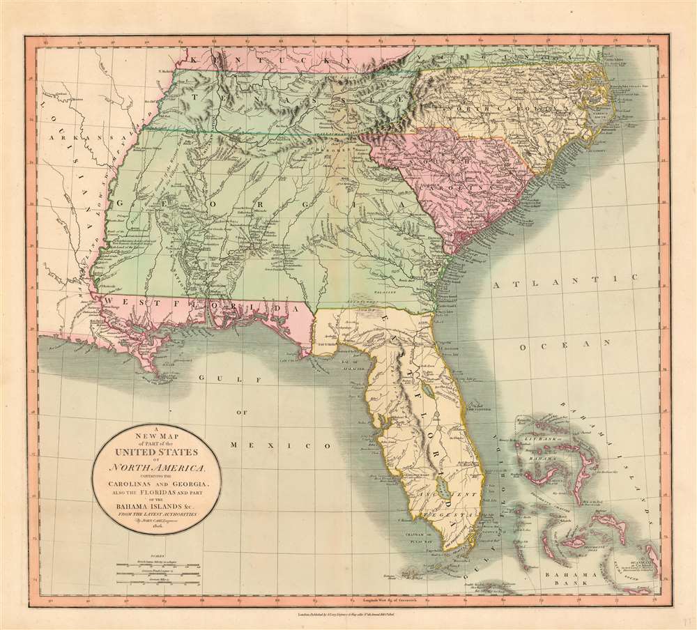 A New Map of Part of the United States of North America, Containing the Carolinas and Georgia, also the Floridas and Part of the Bahama Islands etc. - Main View