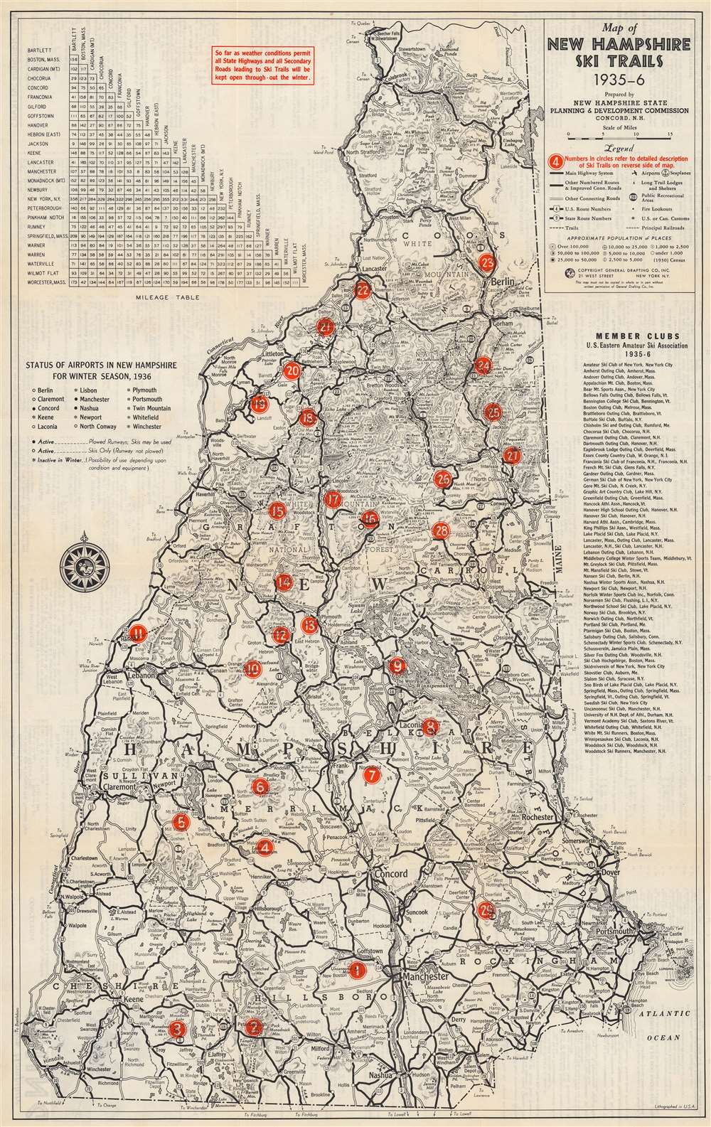 Map of New Hampshire Ski Trails 1935-6. - Main View