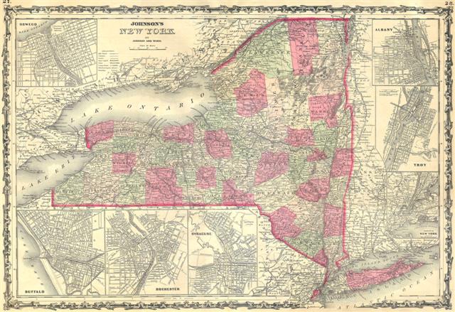 Johnson's Map of New York State. - Main View
