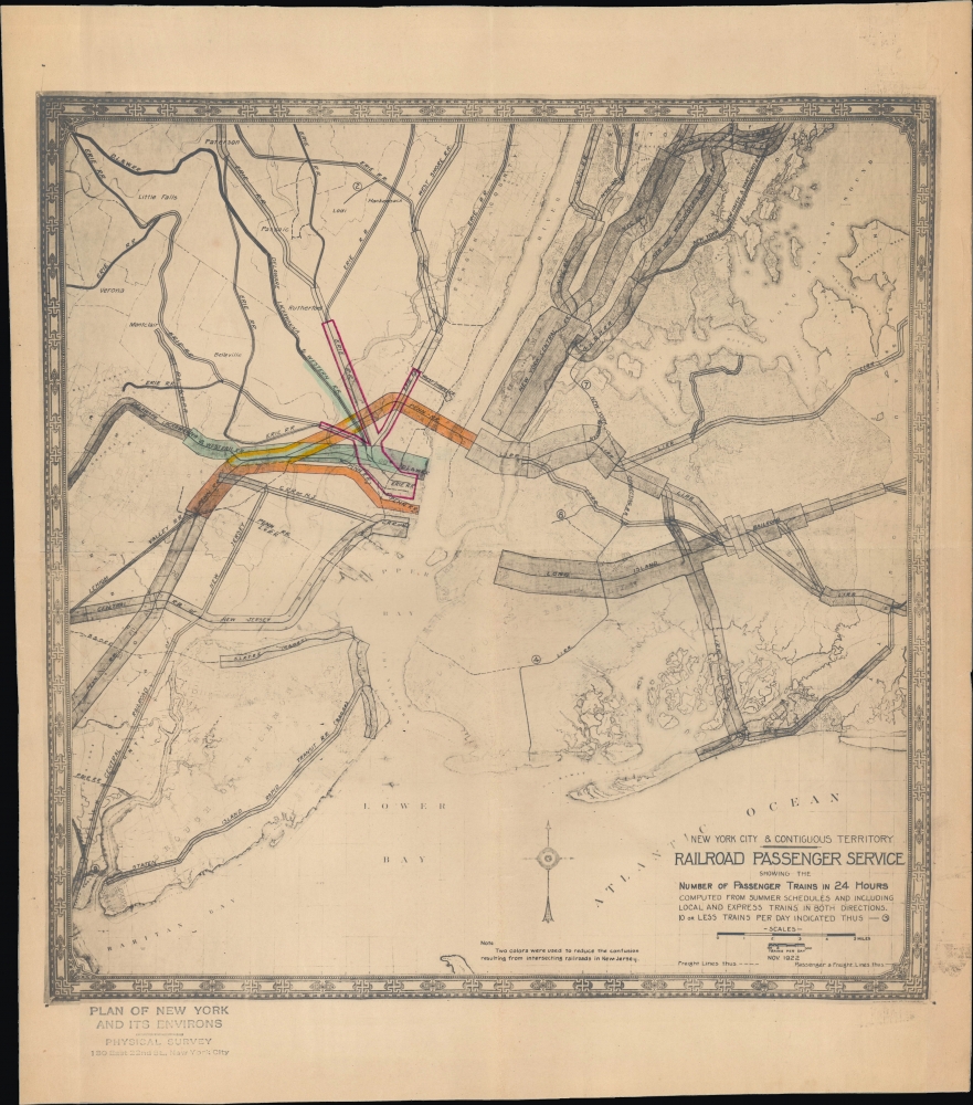 New York City and Contiguous Territory Railroad Passenger Service showing the Number of Passenger Trains in 24 Hours... - Main View