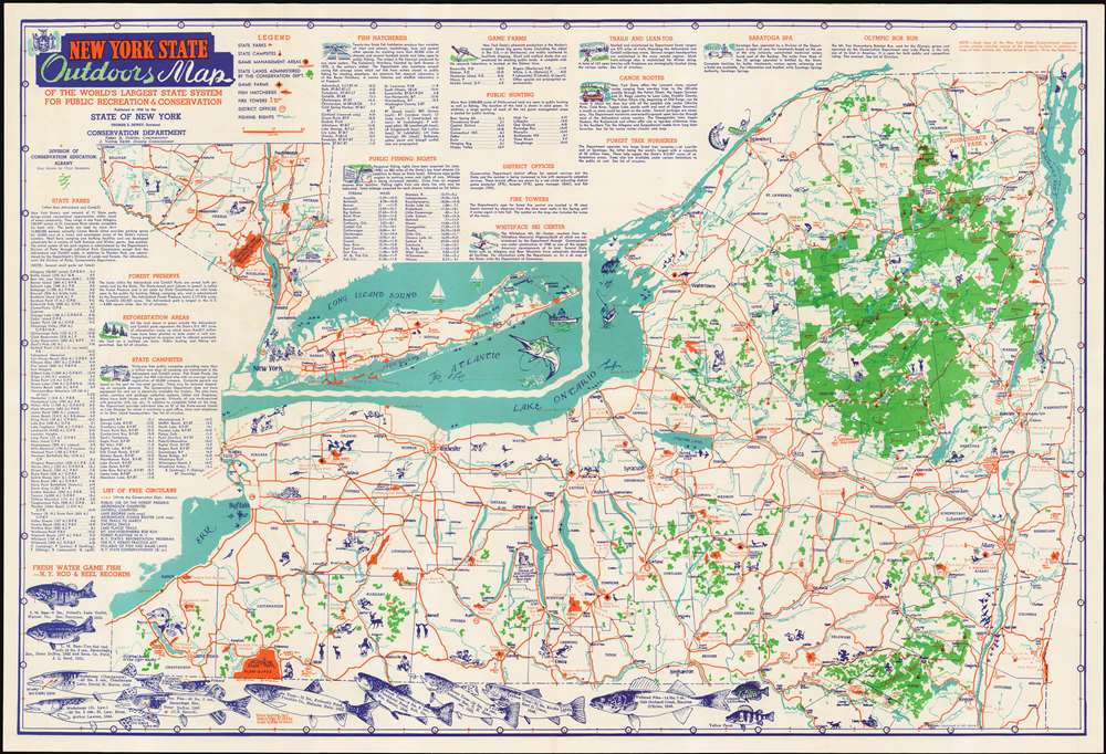 New York State Outdoors Map of the World's Largest State System for Public Recreation & Conservation. - Main View