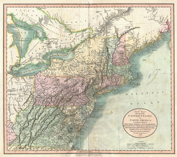 A New Map of Part of the United States of North America, Containing those of New York, Vermont, New Hampshire, Massachusets, Connecticut, Rhode Island, Pennsylvania, New Jersey, Delaware, Maryland and Virginia. - Main View