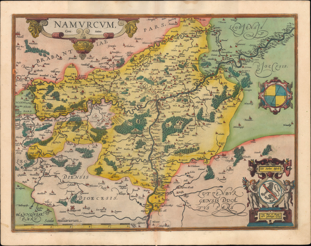 1595 Ortelius Map of Namur, Belgium and Environs