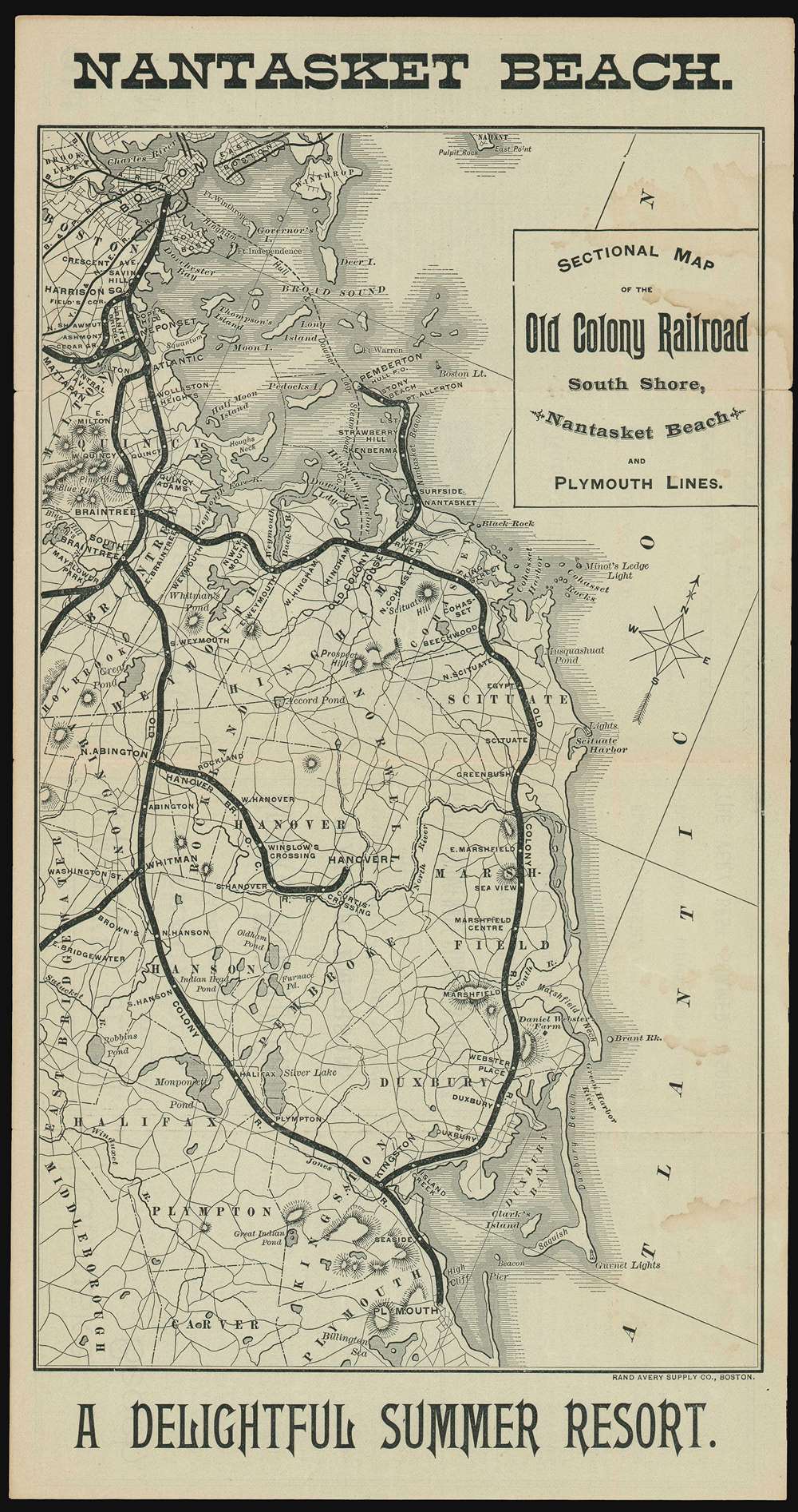 Sectional Map of the Old Colony Railroad South Shore, Nantasket Beach and Plymouth Lines. Nantasket Beach A Delightful Summer Resort. - Main View