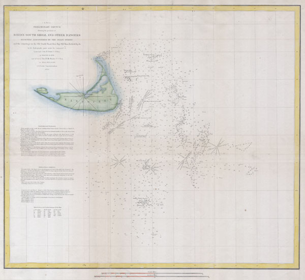 (A No. 2) Preliminary Sketch Showing the positions of Davis's South Shoal and Other Dangers recently Discovered by the Coast Survey and the sounding on the Old South Shoal, Bass Rip, Old Man, Pochuck Rip, &c.. - Main View