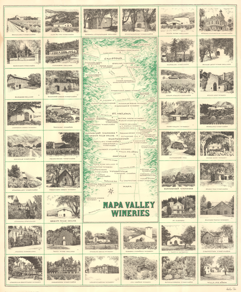 1977 Titus Map and Vignettes of Napa Valley Wineries, California