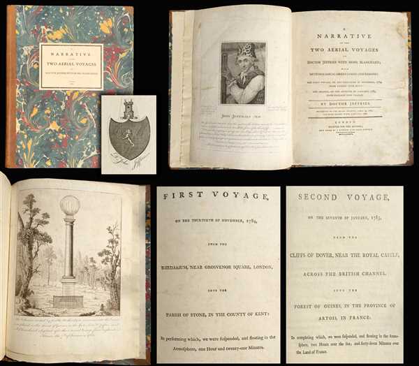 A Narrative of the Two Aerial Voyages of Doctor Jeffries with Mons. Blanchard; with Meteorological Observations and remarks. / First Voyage, on the Thirtieth of November, 1784, from the Rhedarium, near Grosvenor Square, London, into the Paris of Stone, in the Country of Kent; in performing which, we were suspended, and floating in the Atmosphere, on Hour and twenty-one Minutes. / Second Voyage, on the Seventh of January, 1785, from the Cliffs of Dover, Near the Royal Castle, across the British Channel, into the Forest of Guines, in the Province of Artois, in France:  In completing which, we were suspended, and floating in the Atmosphere, Two Hours over the Sea; and forty-seven minutes of the Land of France. - Main View